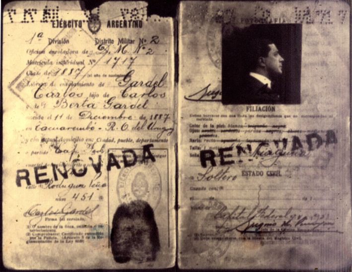 Un documento de Carlos Gardel